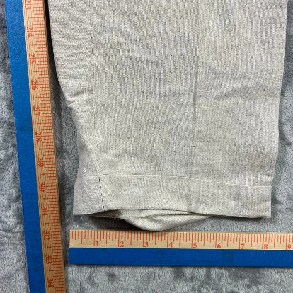 Barcelino Linen Pleated Pants Mens 32 Beige Good Made in Italy Luxury Trousers